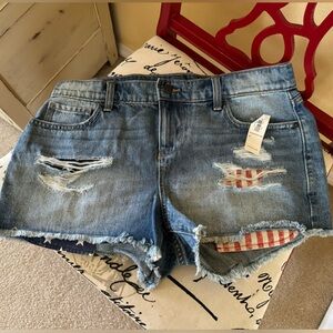 Old Navy Distressed American Flag Boyfriend Jean Shorts Size 6 NWT